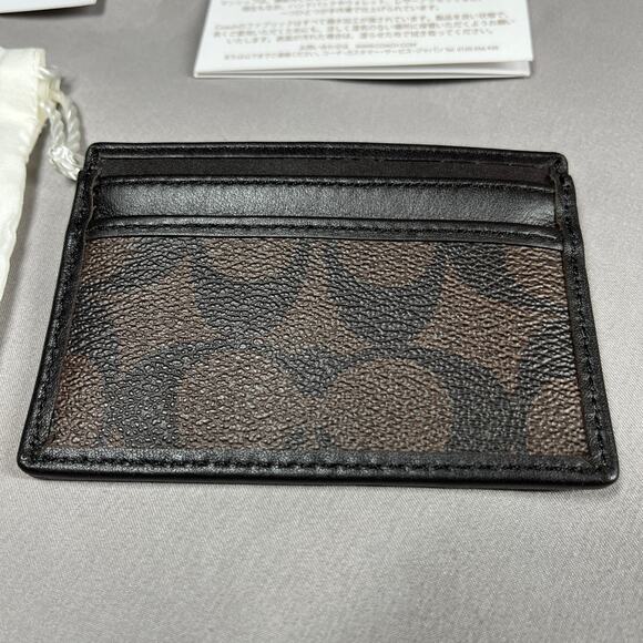 COACH Slim Card Case Mahogany/Brown Signature Logo & Dust Cover Bag New with Tag - Picture 5 of 11